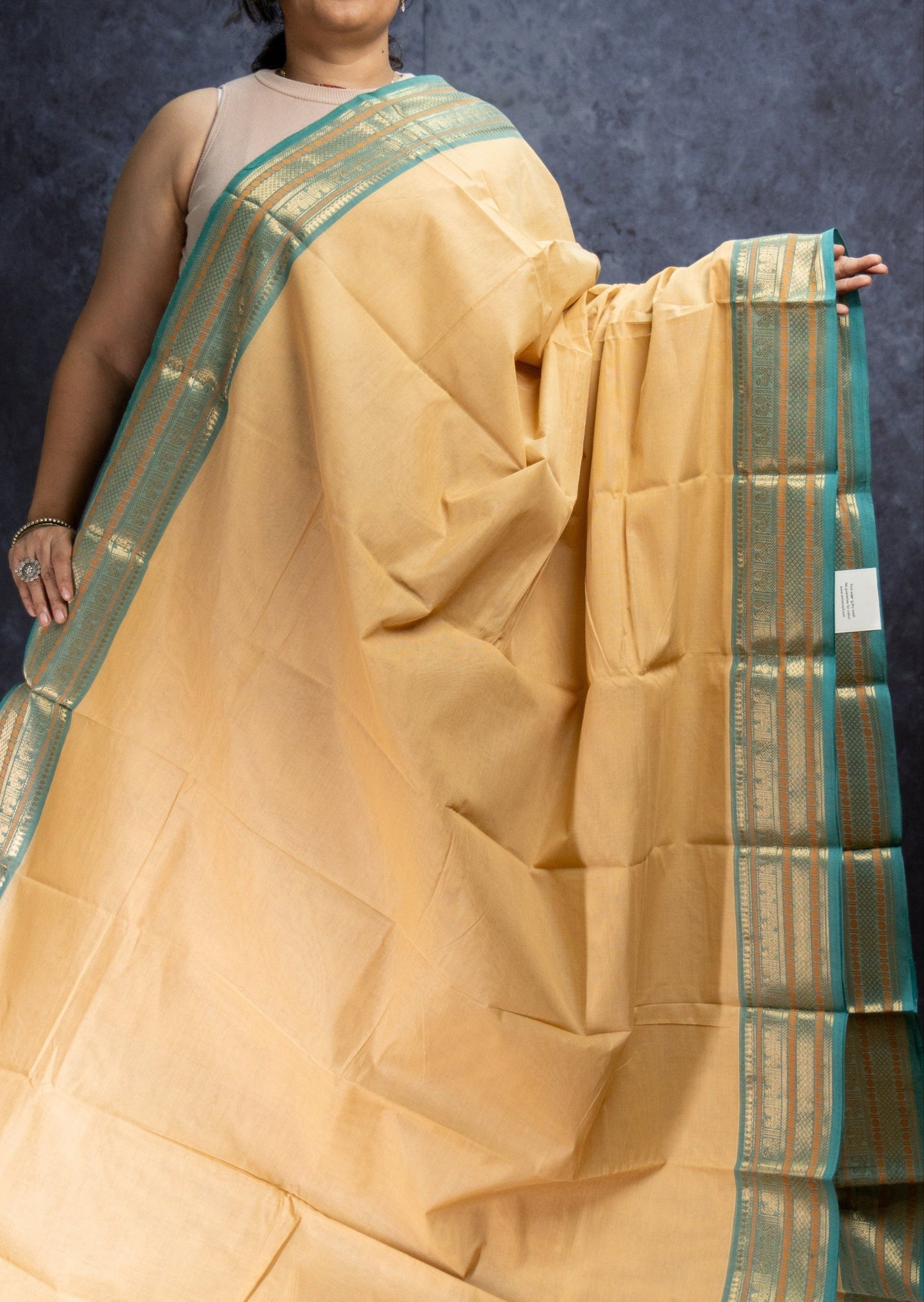 Beige and Blue Chettinadu Cotton Saree