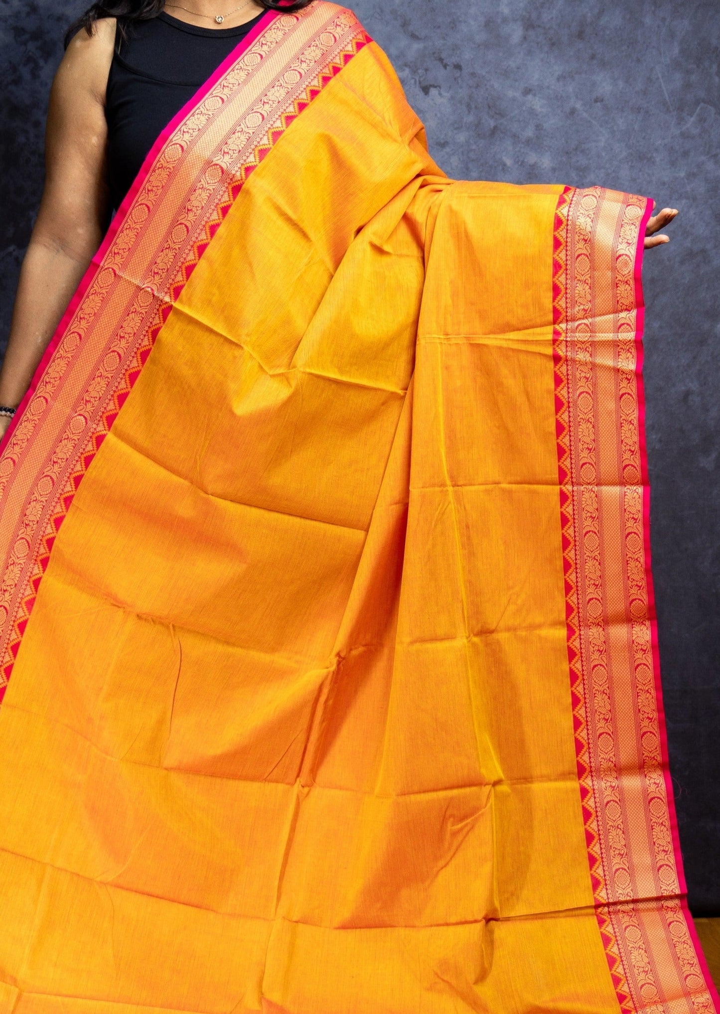 Light Orange and Pink Border Chettinadu Cotton Saree