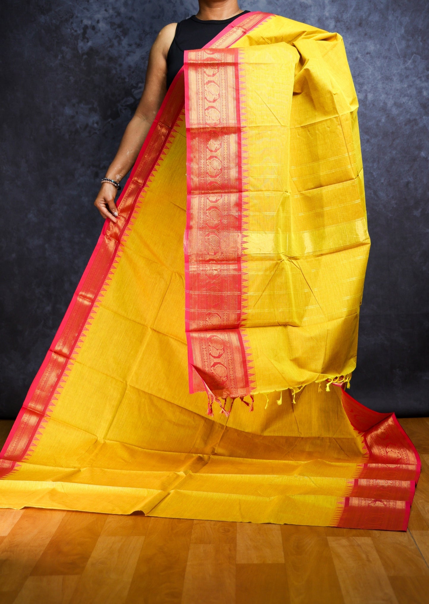 Yellow Big Border Chettinadu Cotton Saree