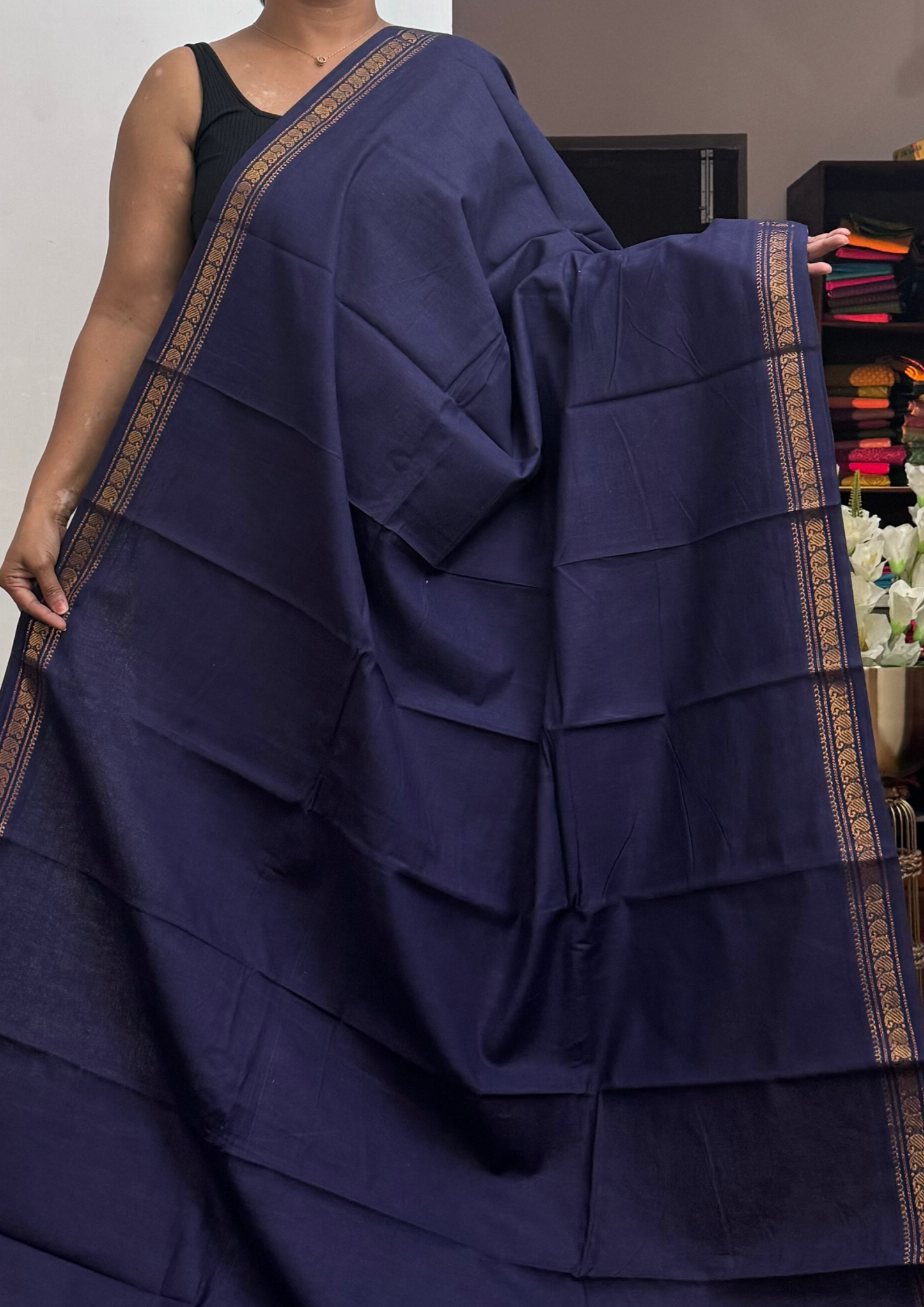 Navy Blue Sungudi Cotton Saree