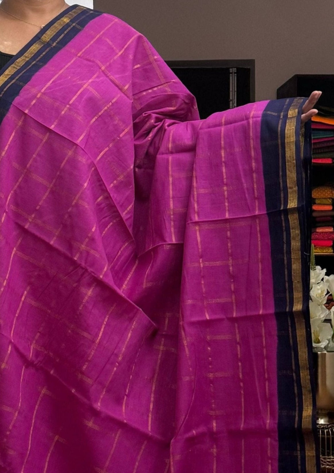 Purple Pink Big Checked Sungudi Cotton Saree