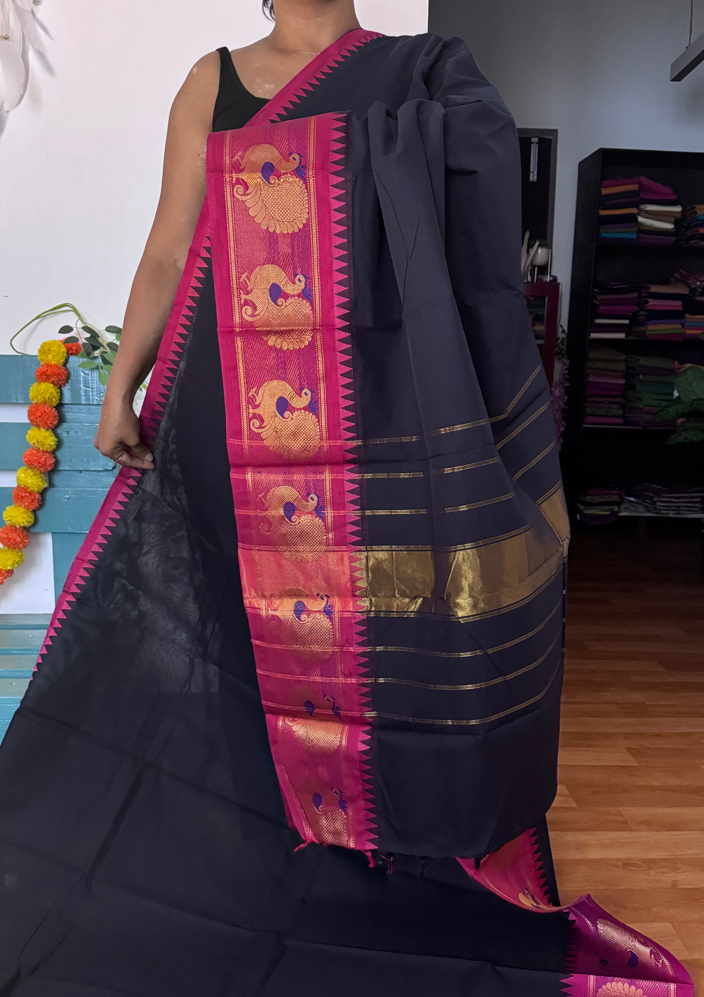 Navy Blue Chettinadu Cotton Saree