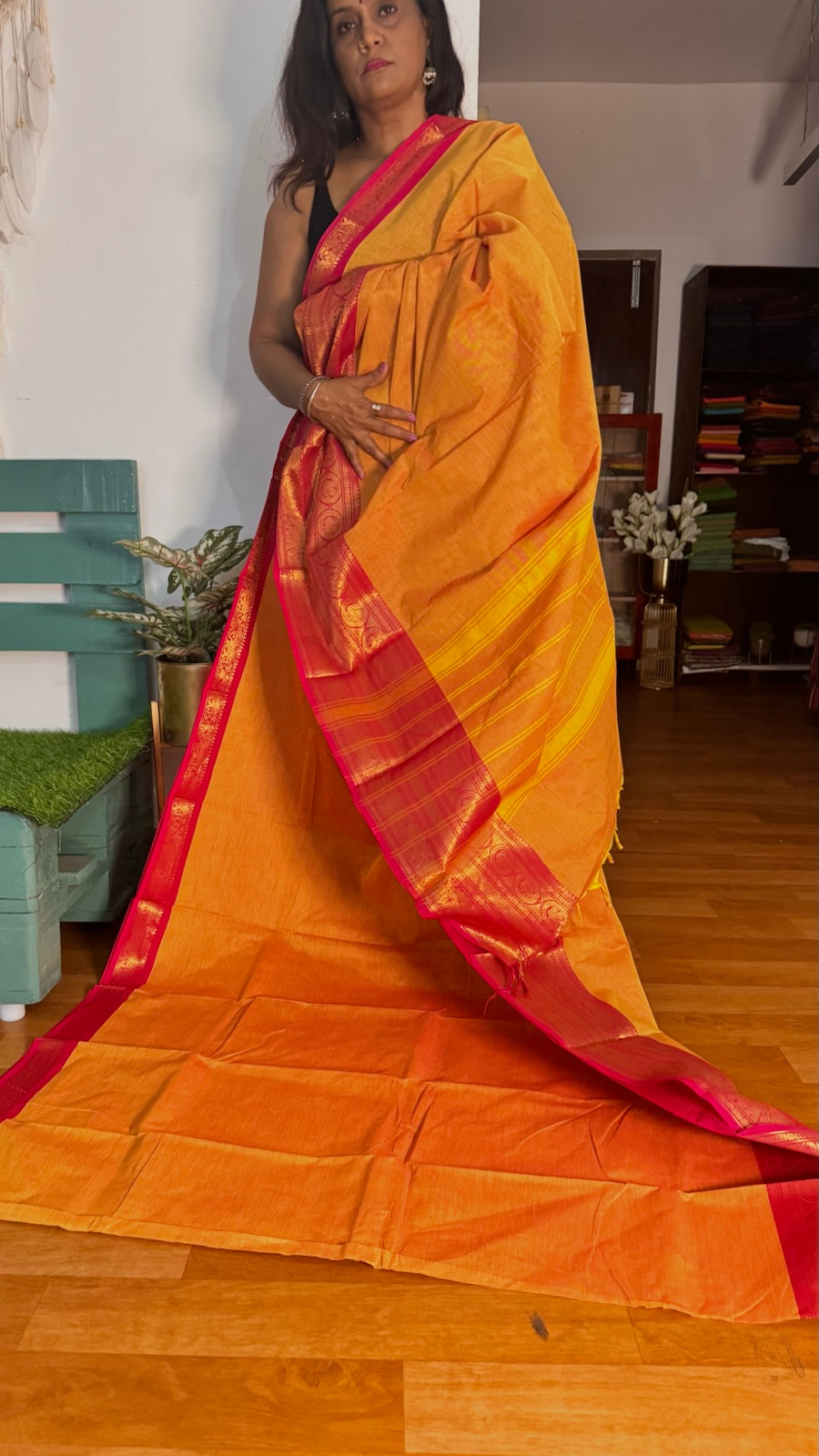 Orange Big border chettinadu saree