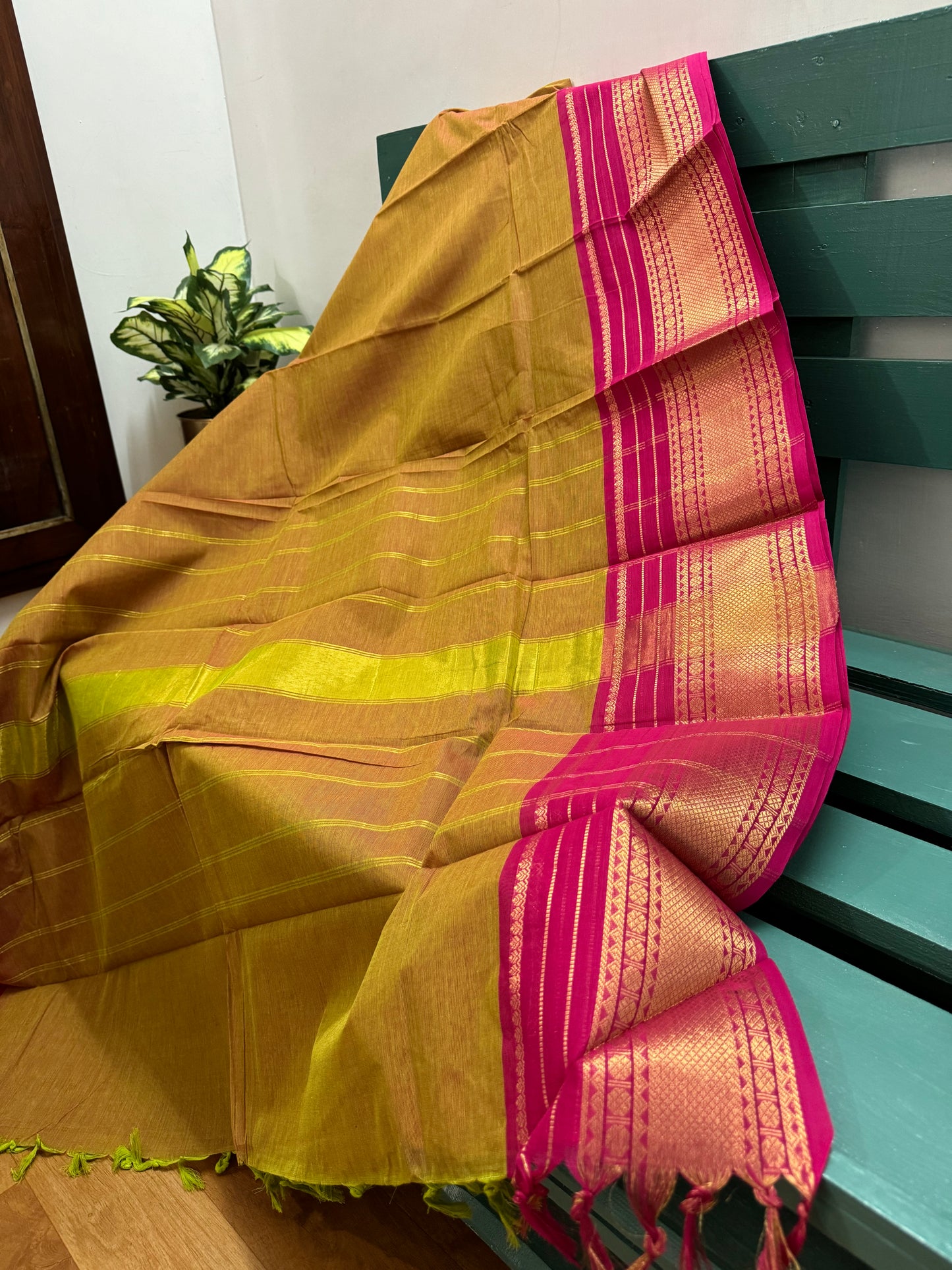Mustard and Pink Chettinadu Cotton Saree
