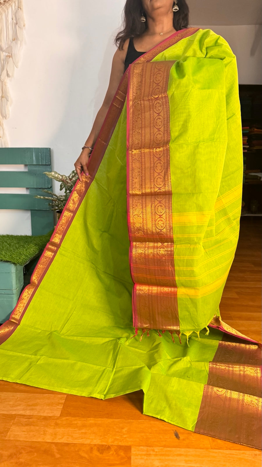 LIME Green Chettinadu Saree