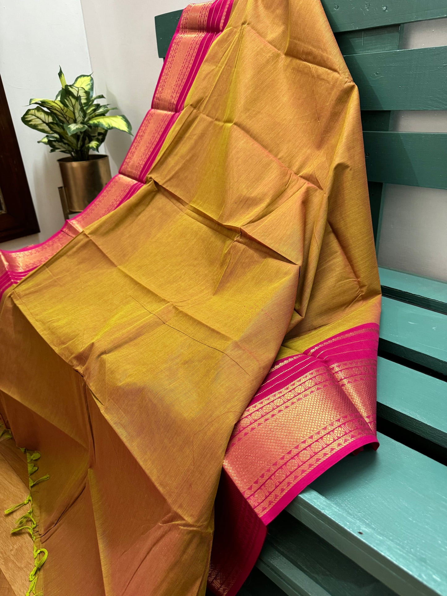 Mustard and Pink Chettinadu Cotton Saree