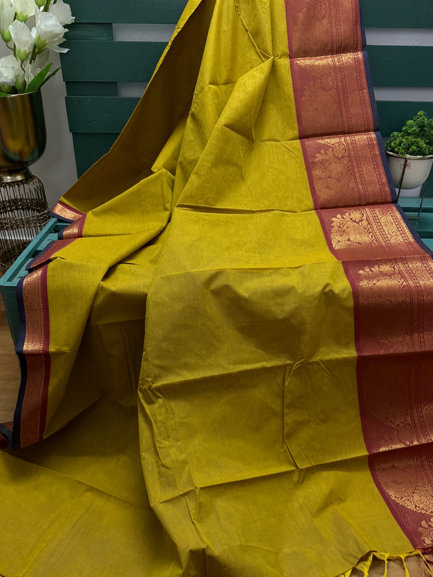 Lime Green Chettinadu Cotton Saree