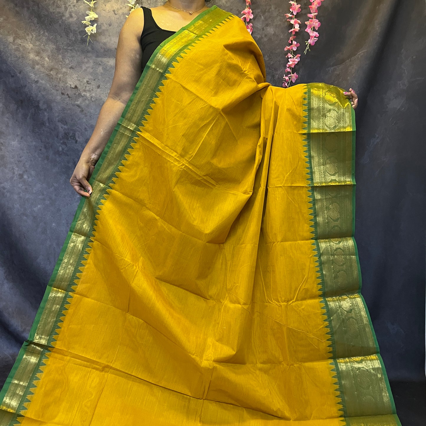 Mustard Big Border Chettinadu Cotton Saree