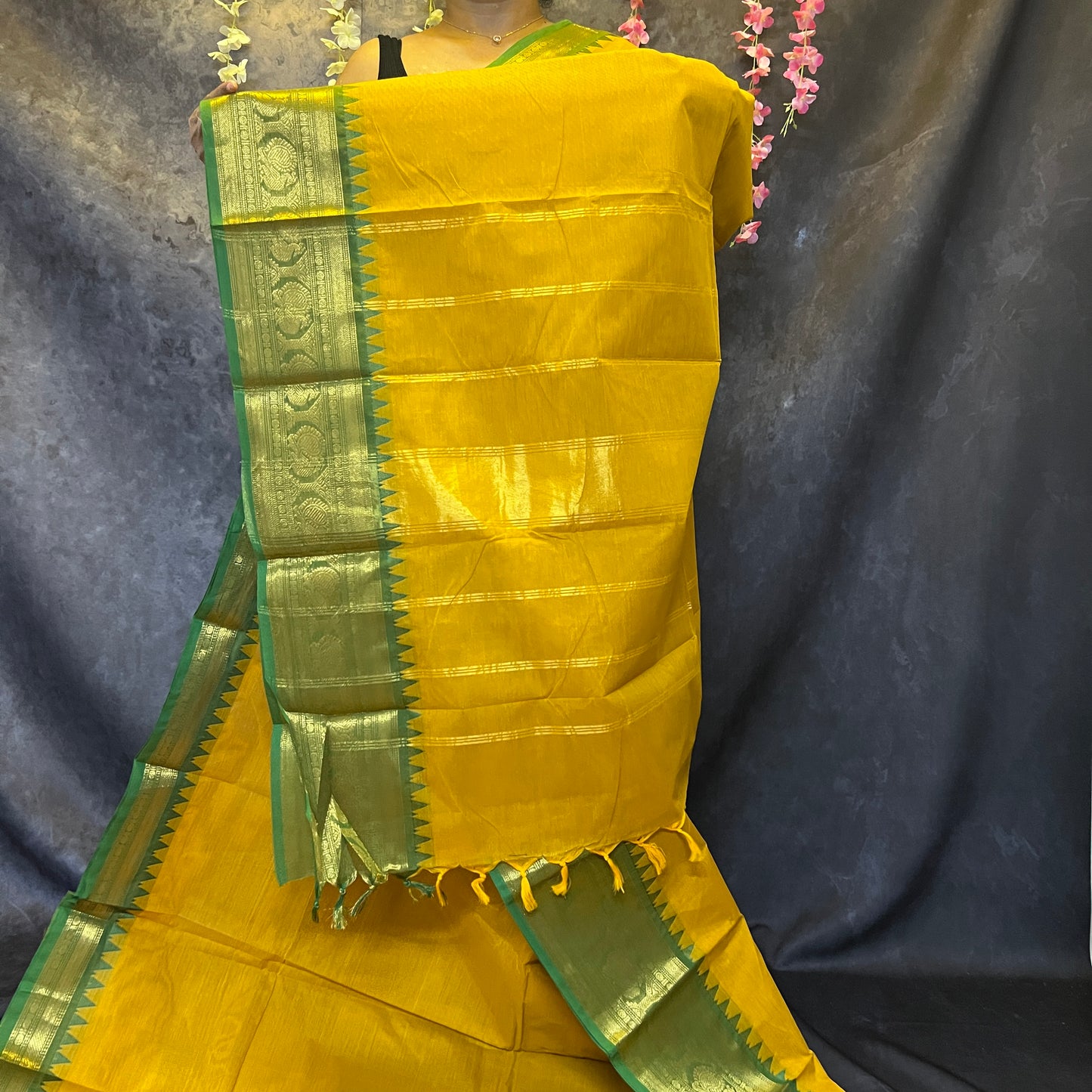 Mustard Big Border Chettinadu Cotton Saree