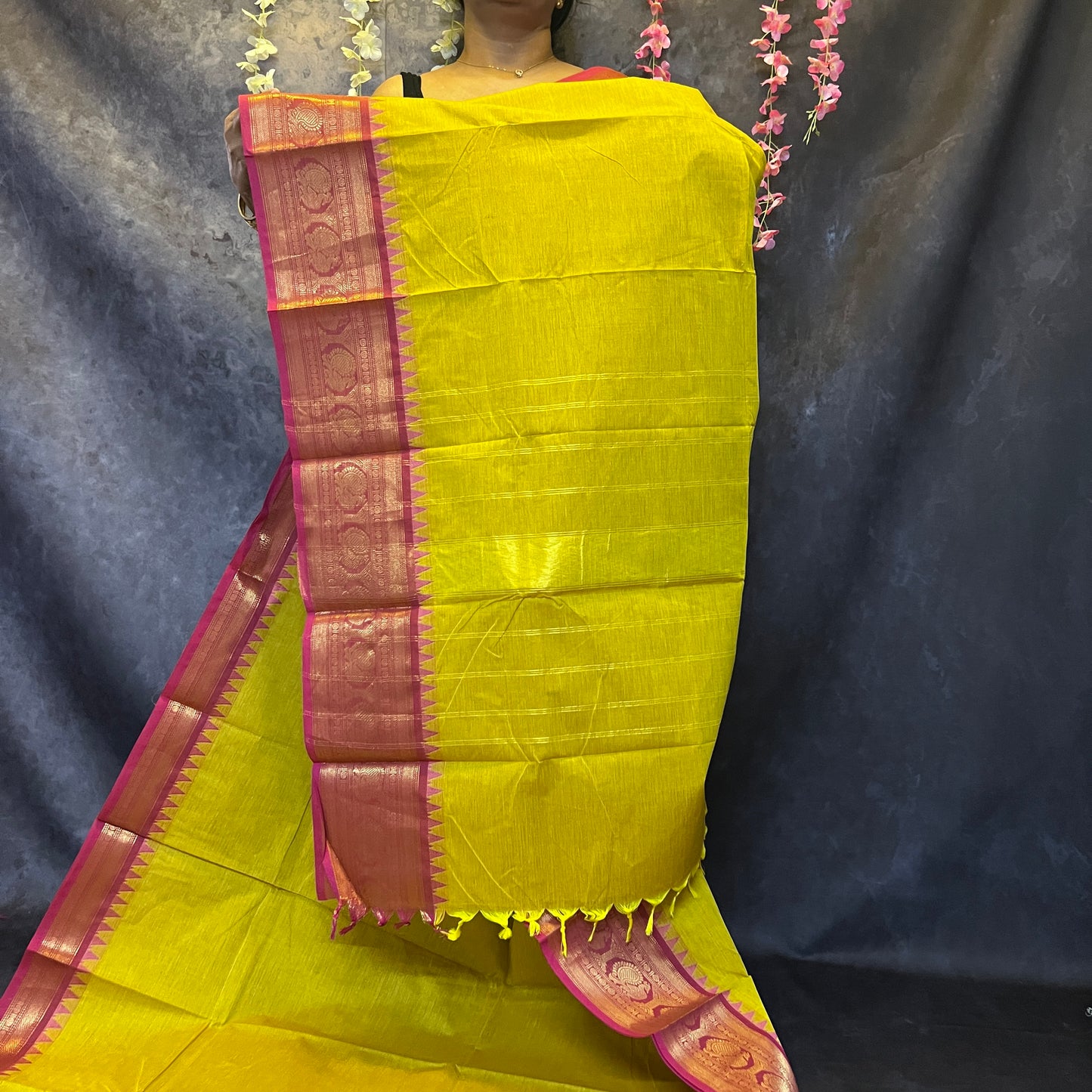 Lime Green Big Border Chettinadu Cotton Saree