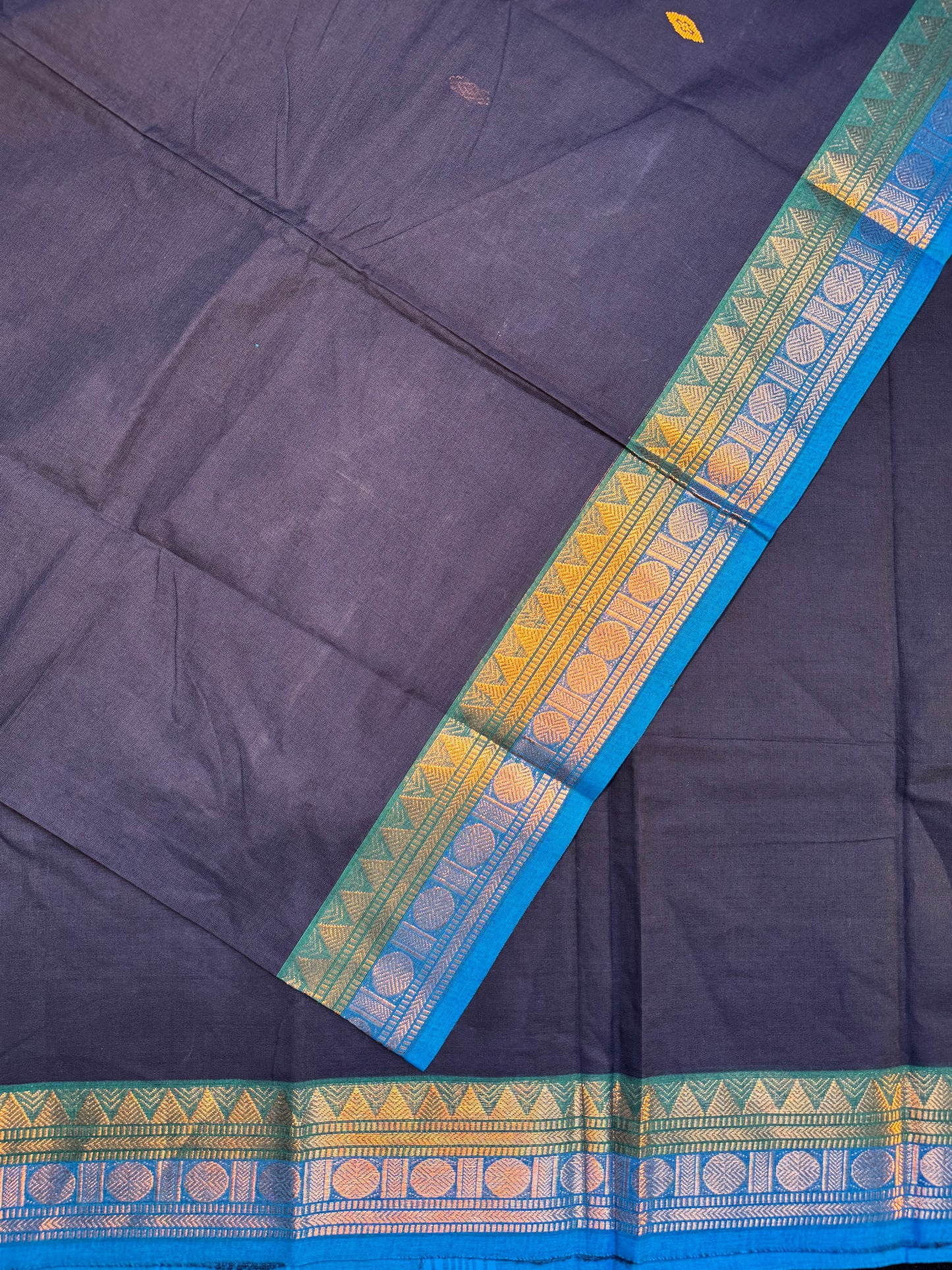 NavyBlue with double border chettinadu saree