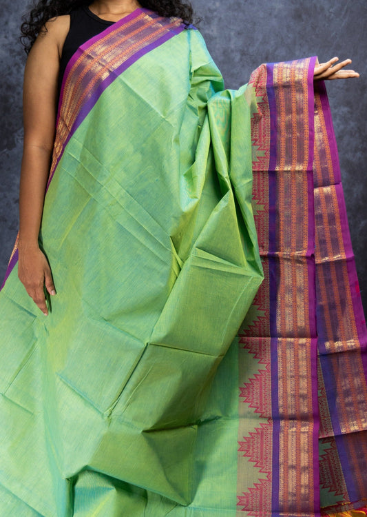 Parrot Green Thazhampoo Chettinadu Cotton Saree