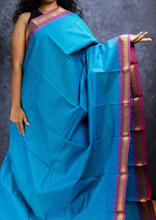 Blue Thazhampoo Chettinadu Cotton Saree