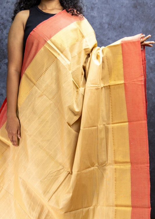 Beige and Light Pink Chettinadu Cotton Saree