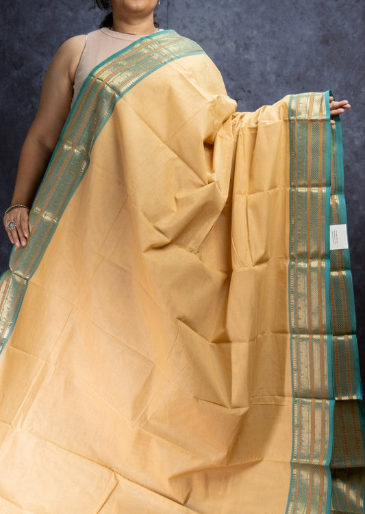 Beige and Blue Chettinadu Cotton Saree