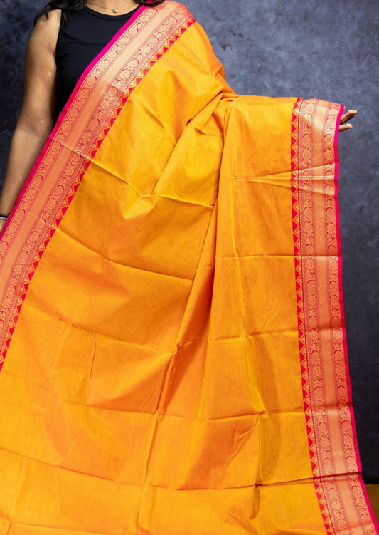 Light Orange and Pink Border Chettinadu Cotton Saree