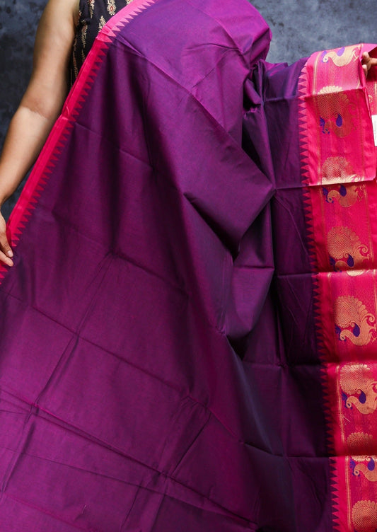 Violet and pink Peacock Chettinadu Cotton Saree
