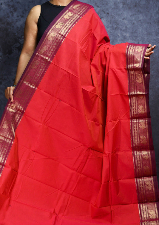 Red and Maroon Chettinadu cotton saree
