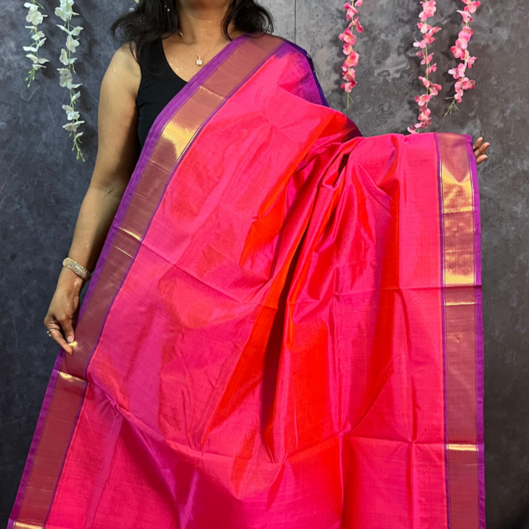 Bright Pink Silk Cotton Saree