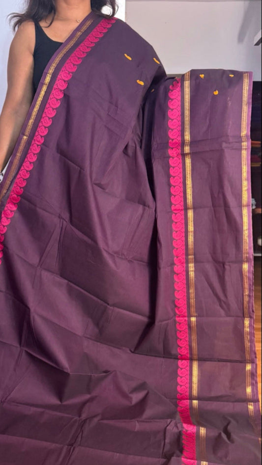 Deep Brinjal  Violet Chettinadu Saree