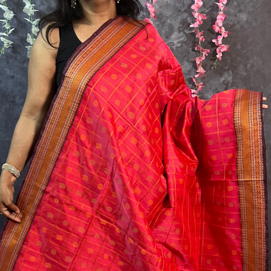 Dark Peach Aayiram Butta Silk Cotton Saree