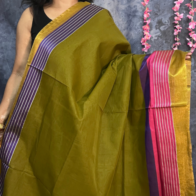 Olive Green Venkatagiri Cotton Saree