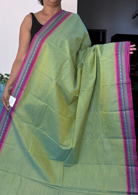 Sea Green and Small Border Chettinadu Cotton Saree
