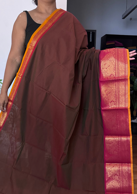 Brown Big Border Chettinadu Cotton Saree