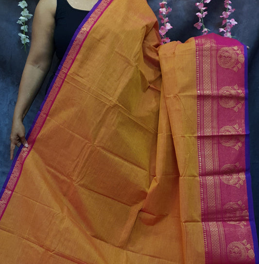 Mustard Big Border Chettinadu cotton saree