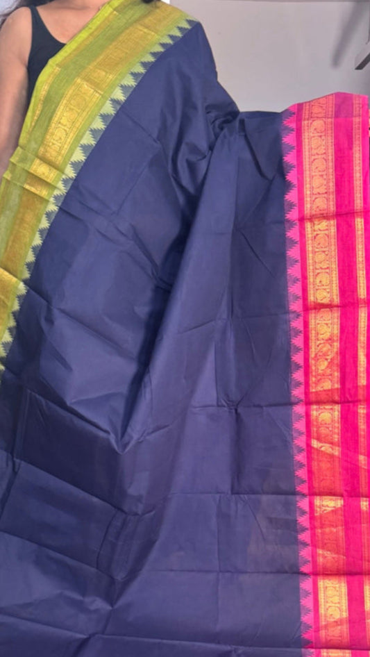 Navy Blue Ganga Jumuna Chettinadu Saree