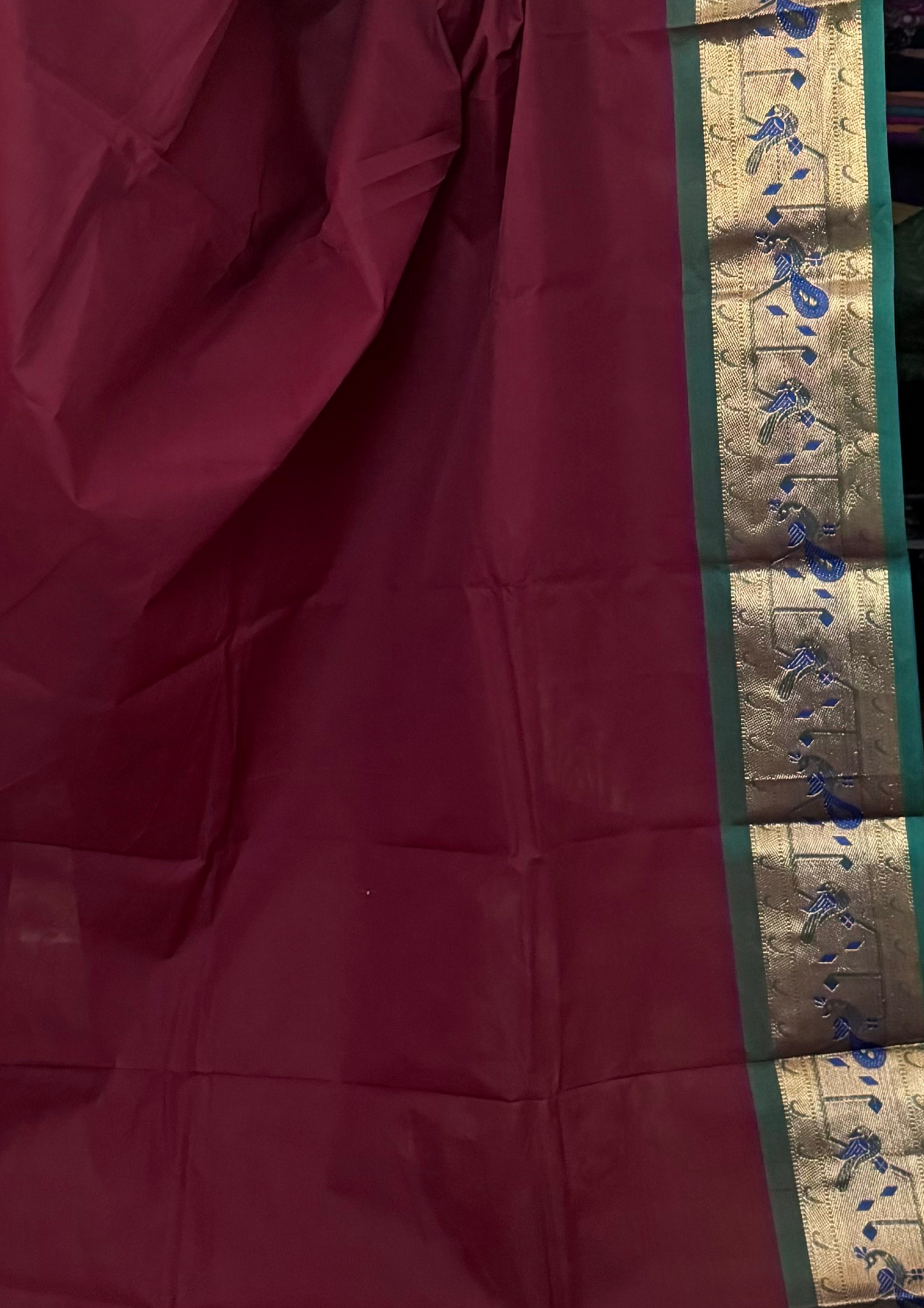 Maroon and Green Paithani Border Chettinadu Cotton Saree