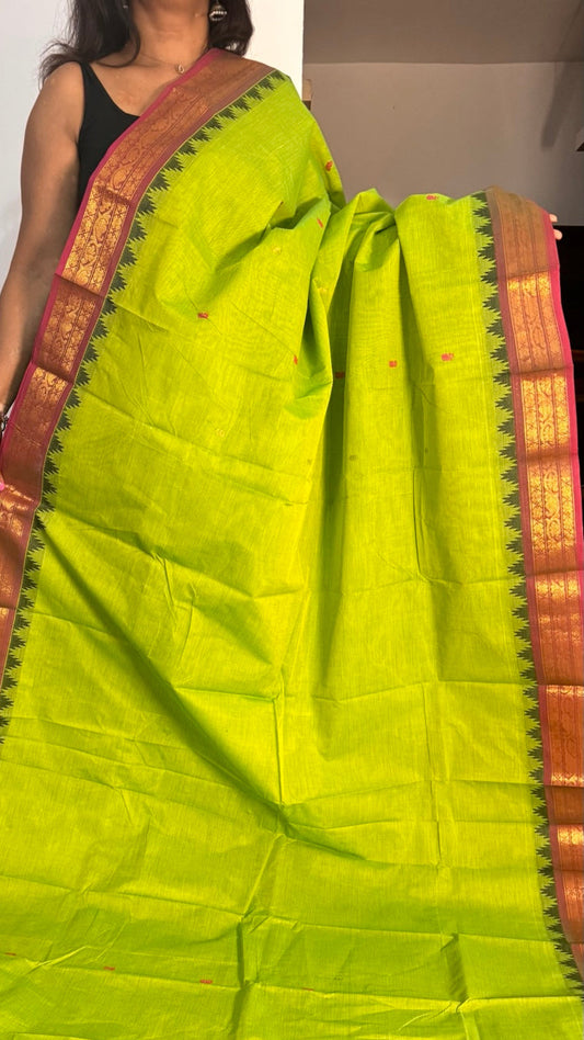 Fluorescent  Green Chttinadu Saree