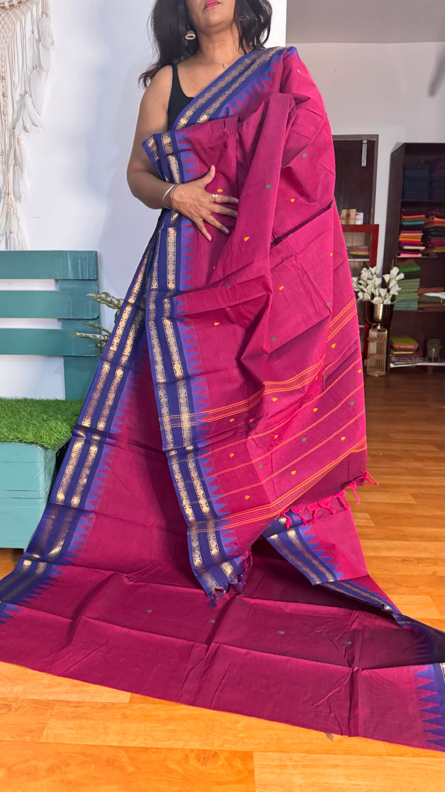 Maroon and Blue Chettinadu Saree