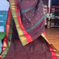 Coffee Brown checked Double Border Chettindu Saree