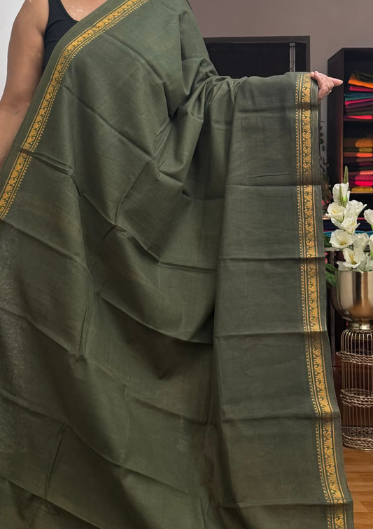 Dark Olive Green Sungudi Cotton Saree
