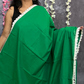 Green chettinadu cotton saree with lace detailing