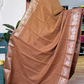 French Beige Silver Border Checked Sungudi Cotton Saree