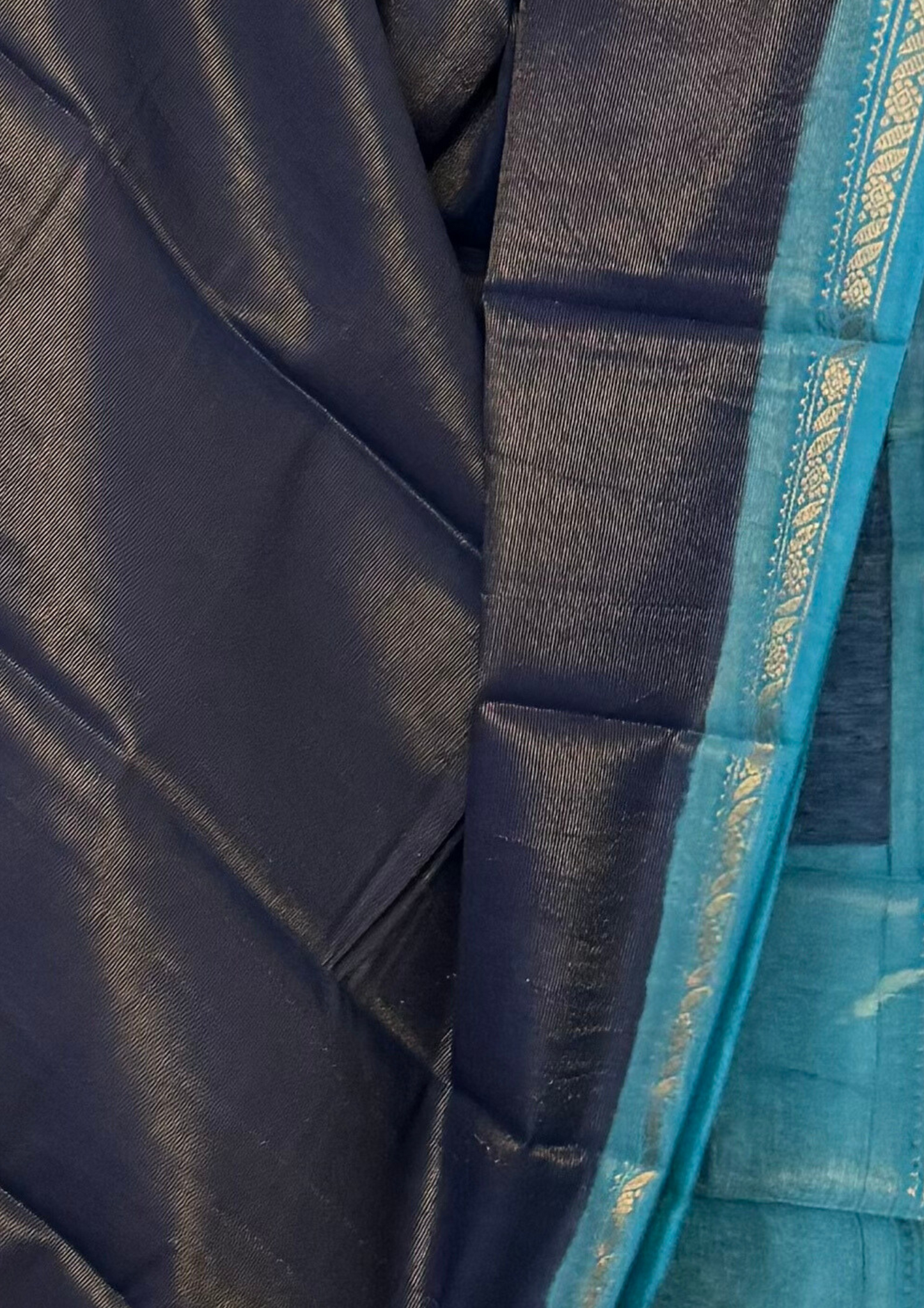 Navy Blue and Sky Blue Vairaoosi Cotton Saree