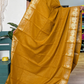 Mustard Yellow Silver Border Checked Sungudi Cotton Saree
