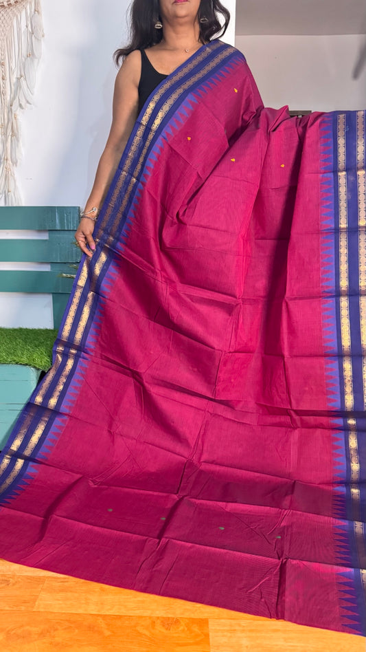Maroon and Blue Chettinadu Saree