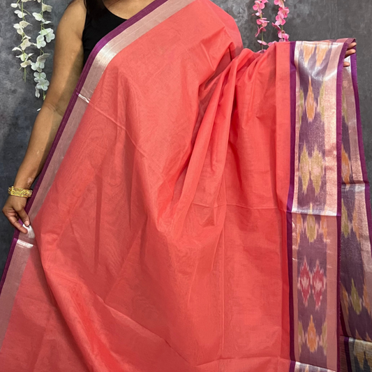 Peach Venkatagiri Cotton Saree