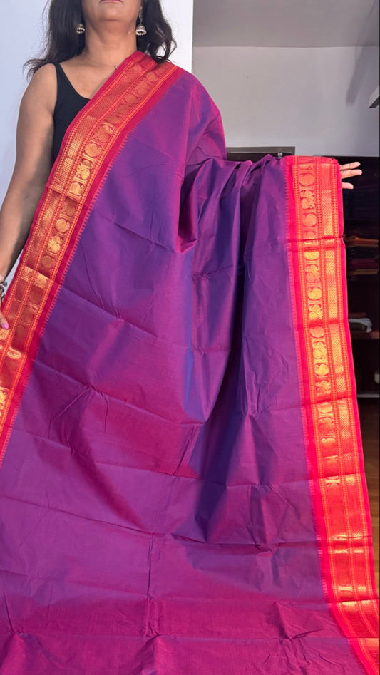 Dark Purple with Red border Chettinadu Saree