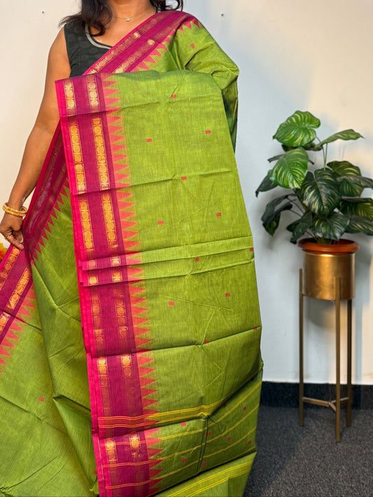 Parot Green with Majenta Chettnadu Saree