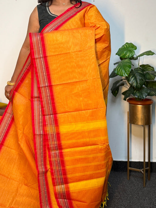 Orange with red chettinadu Saree