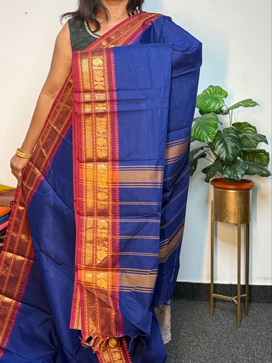 Navy Blue with Maroon Chettinadu saree