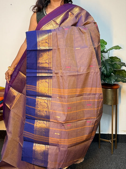 Double Shade Blueish grey Ganga Jamuna Saree