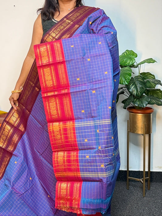 Dark Lavender Checked Ganga Jaumna saree