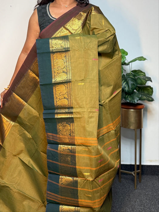 Green Ganga Jamuna Chettinadu Cotton Saree