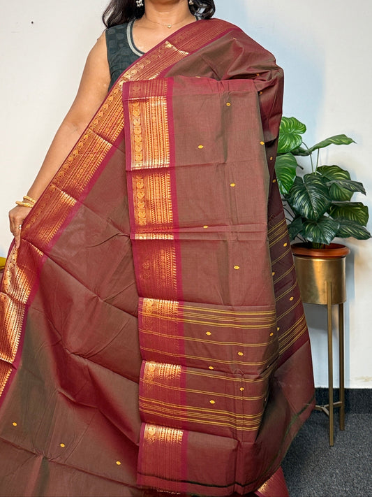Brown and Maroon Chettinadu saree