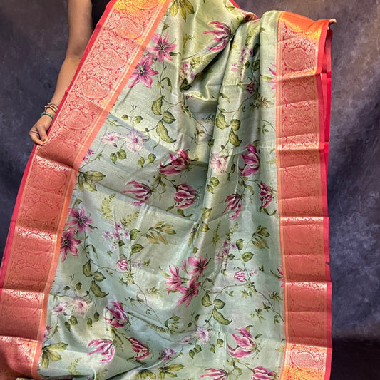 Pastel Green Kalamkari Silk Saree